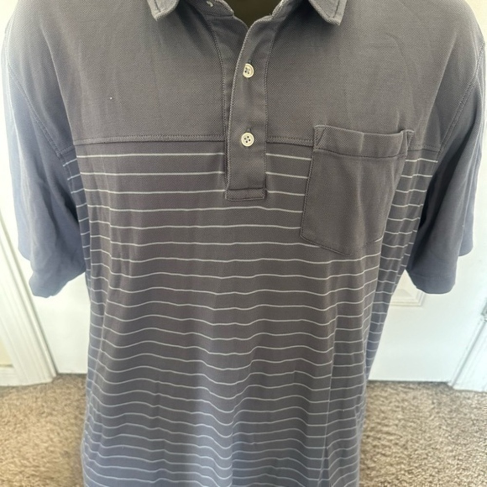 Men’s used Bolle golf polo shirt size XL pocket grey striped Pre own items are a